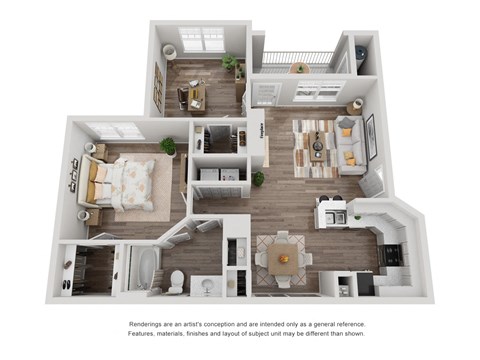 Floor plan for 1 bed, 1 bath, 936 sqft